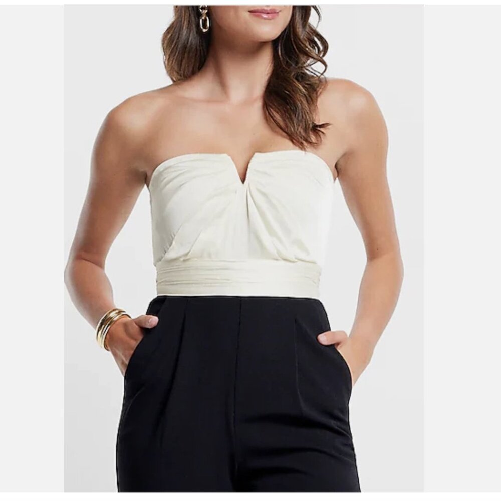 Express Satin Color-Block Strapless V-Wire Jumpsu… - image 2